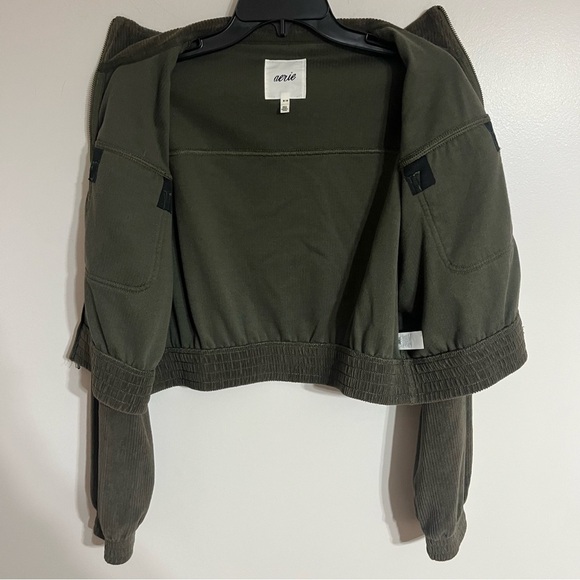 Aerie Green Ribbed Corduroy Zip Up Women's Cropped Jacket Size Medium - Picture 8 of 10